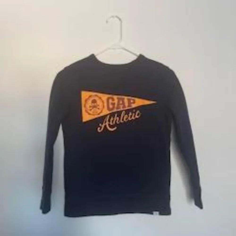 Boys' GAP Athletic Crew Neck Sweater (Size M - 8) Navy Blue with Orange Logo
